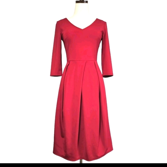 HOMEYEE Red Cocktail A-Line Modest Casual Party Size 4 / Small Summer Dress - Picture 1 of 11